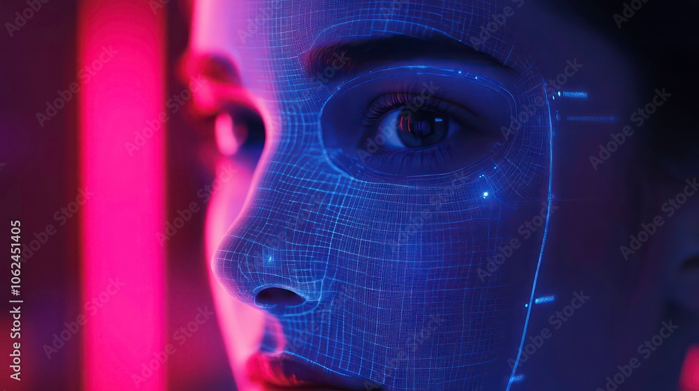 Aufkleber a futuristic facial recognition scan with lasers and sensors.