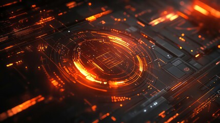 A futuristic abstract background with HUD elements and glowing lights