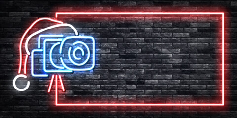 Obraz premium Vector neon sign of Christmas Movie frame isolated on wall background.