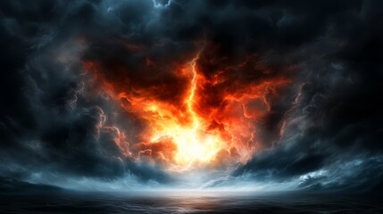 A dark stormy sky with a bright light coming out of it