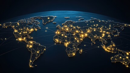 A dynamic representation of global logistics featuring connections across a world map with transport methods in motion