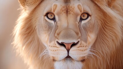 Naklejka premium A close up of a lion's face with a blurred background
