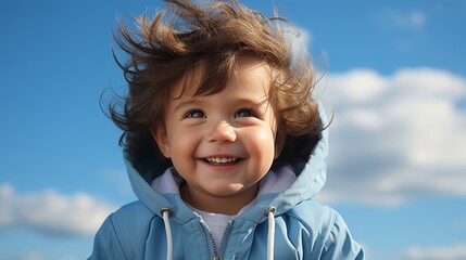 笑顔の子どもポートレート 青空背景,Generative AI AI画像