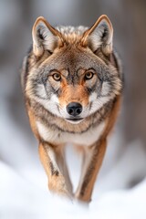 Fototapeta premium A close up of a wolf walking in the snow