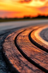 A close up of a wooden bench on the side of a road