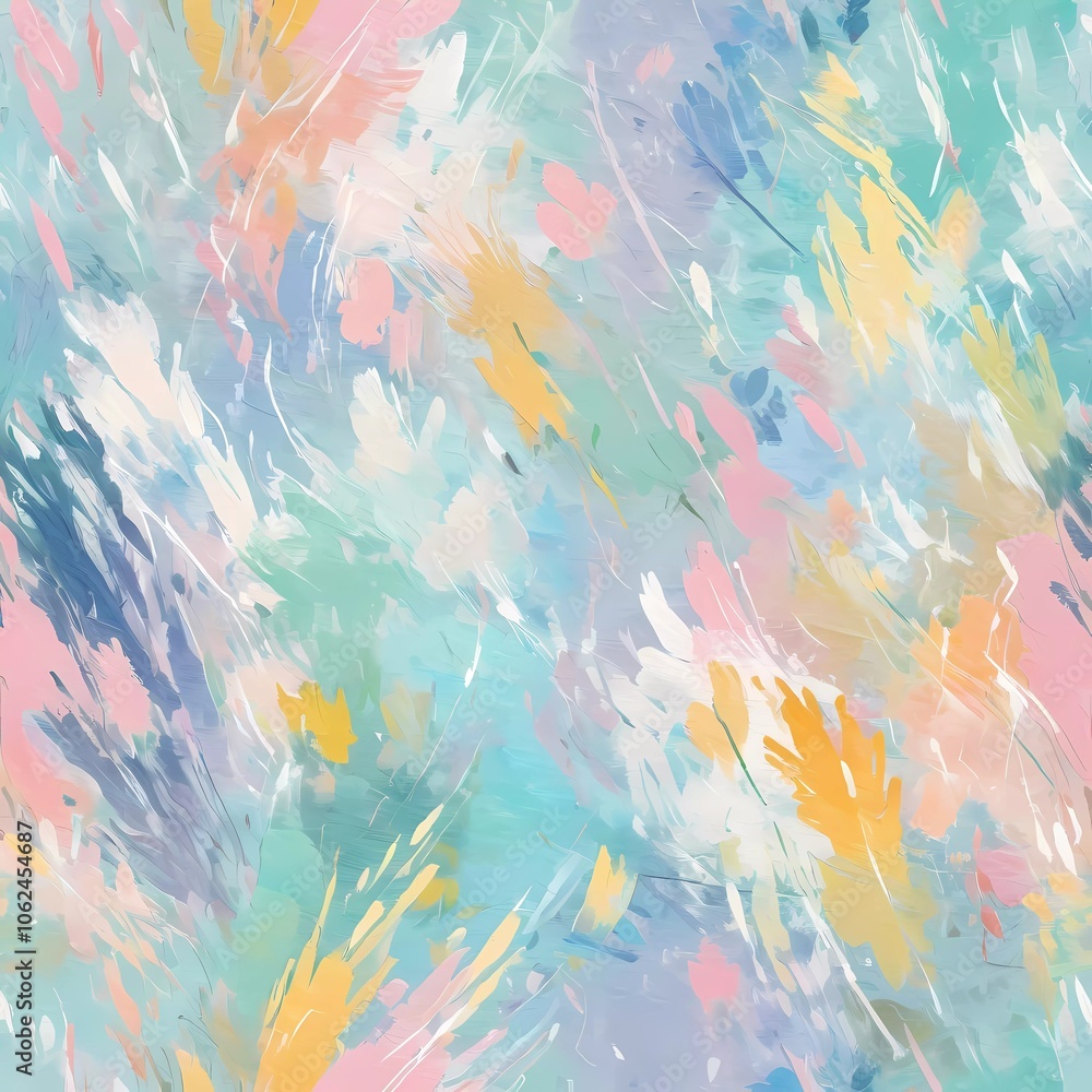 Poster artwork features an abstract design characterized by gentle pastel colors and soft brush strokes, cr