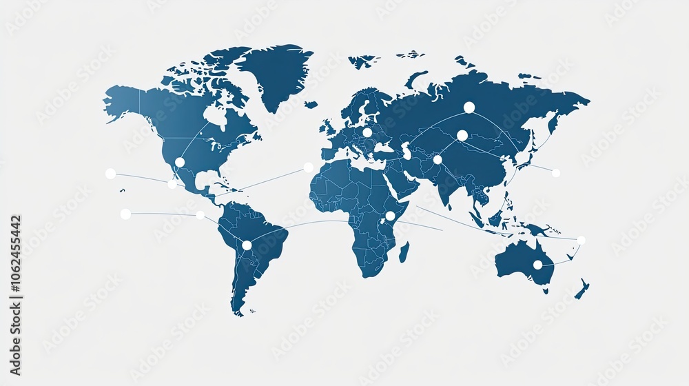 Poster a flat world map features blue network connections on a textured grey background, emphasizing global