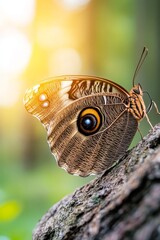 Fototapeta premium A brown butterfly sitting on top of a tree branch
