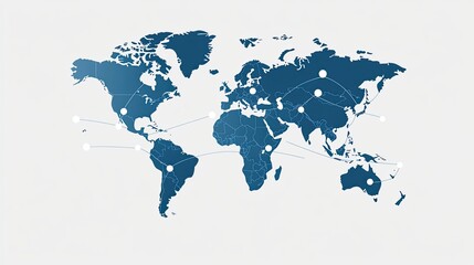 A flat world map features blue network connections on a textured grey background, emphasizing global communication and connectivity
