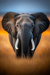 Fototapeta premium A large elephant standing in a field of tall grass