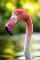 A pink flamingo standing in a body of water