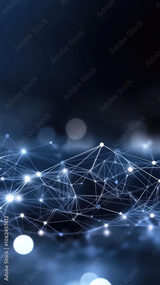 Poster a flat world map features blue network connections on a textured grey background, emphasizing global