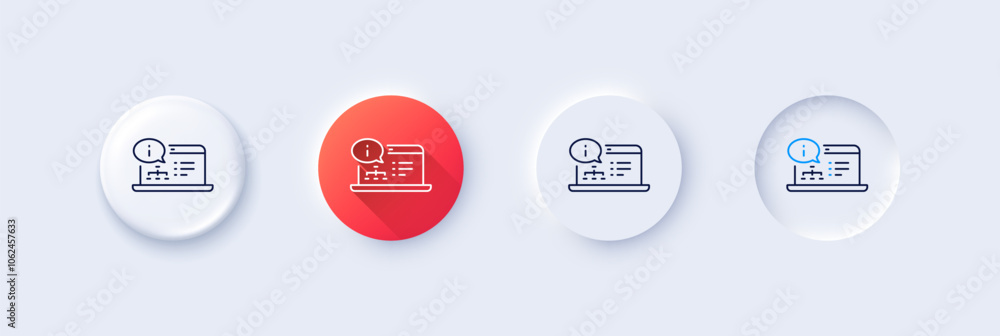 Poster online documentation line icon. neumorphic, red gradient, 3d pin buttons. technical instruction sign