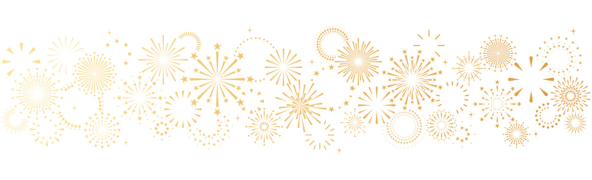Gold fireworks border isolated, celebration vector divider