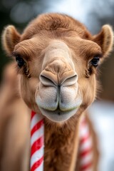 Fototapeta premium A camel with a candy cane in its mouth