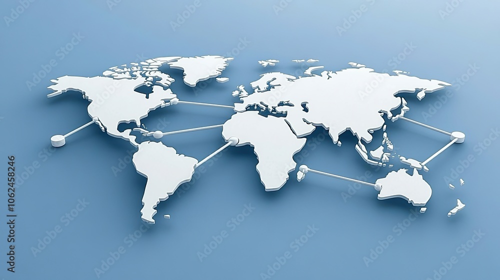 Poster the design showcases an abstract representation of a world map on a blue backdrop, emphasizing globa