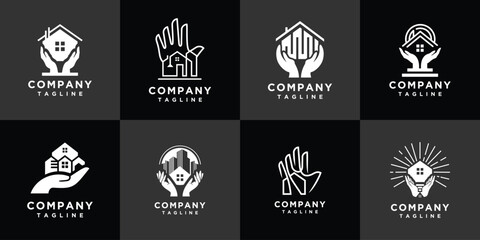 Fototapeta premium house hand vector logo design collection. Hand logo icon with house