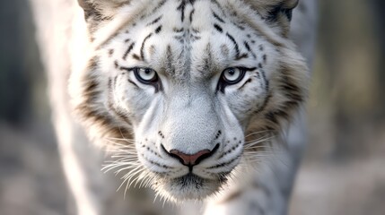 Naklejka premium A close up of a white tiger with blue eyes
