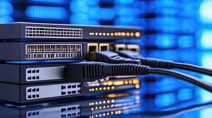 An illustration displays digital connections layered over a cityscape backdrop, emphasizing smart network technology under an evening sky