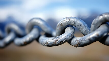 A close up of a metal chain on a beach
