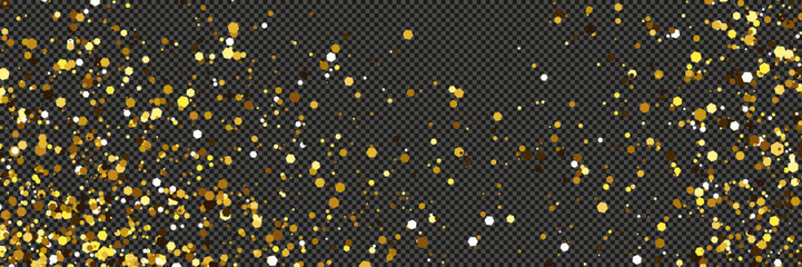 Gold glittering dust with stars on transparent backdrop