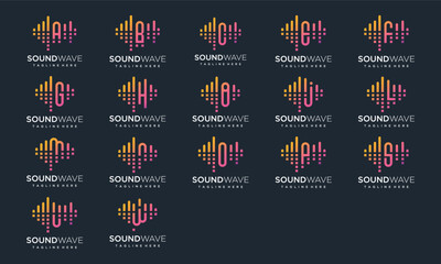 sound wave logo design collection letter a-z. Sound wave logo icon with letter a-z