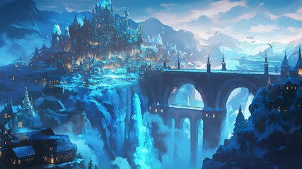 Enchanting Fantasy City Seamless Looping Anime Background