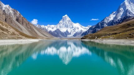 Fototapeta premium A large body of water with a mountain in the background