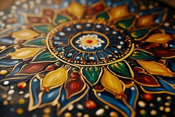 Obraz premium A detailed shot of a mandala painted in vivid colors.