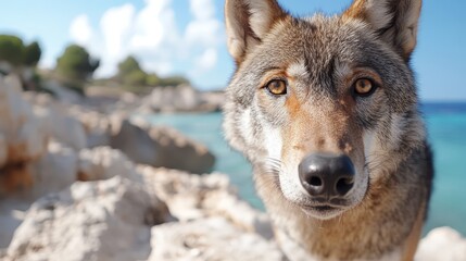 Obraz premium A close up of a wolf looking at the camera