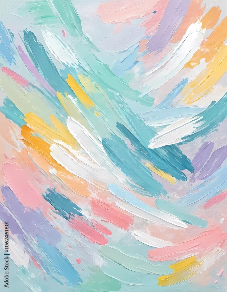 Poster artwork features an abstract design characterized by gentle pastel colors and soft brush strokes, cr