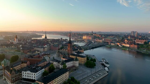 Aerial footage cityscape Stockholm. Sweden