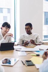 Business group meeting in office space