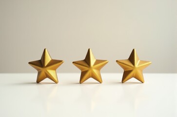 Obraz premium Three golden star ornaments on neutral background, concept of unity, achievement, and celebration