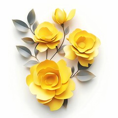 yellow roses 3d illustration  white background  saturated