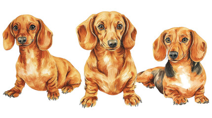 Collection of Dachshund Dog Portraits on a Transparent Background Generative AI