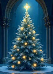 decorated christmas tree in medieval environment