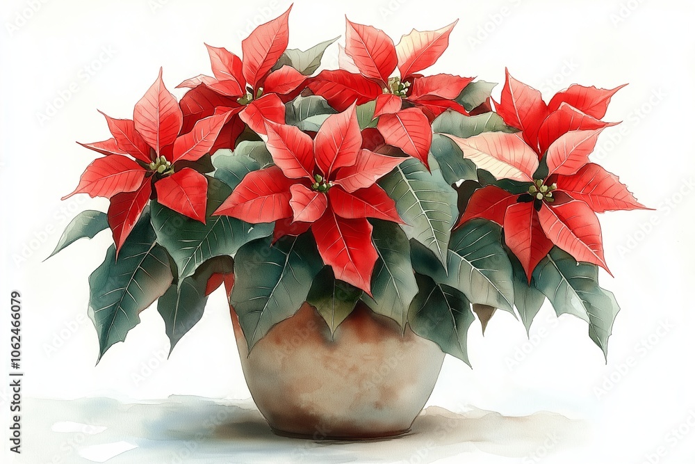 Wall mural Vibrant poinsettia blossoms in a rustic pot