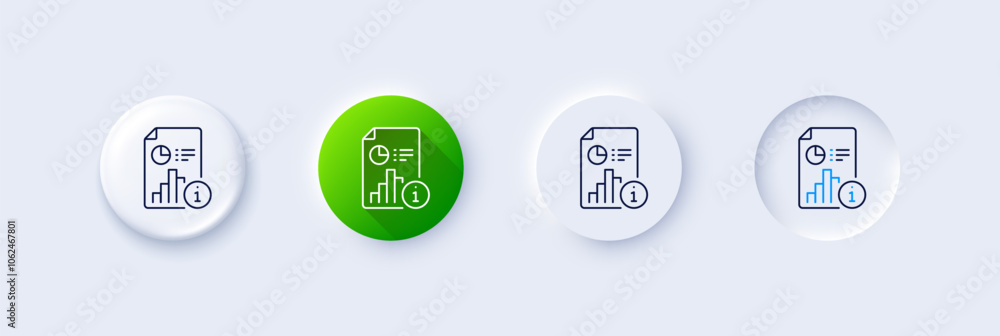 Poster report line icon. neumorphic, green gradient, 3d pin buttons. research document sign. data analysis 
