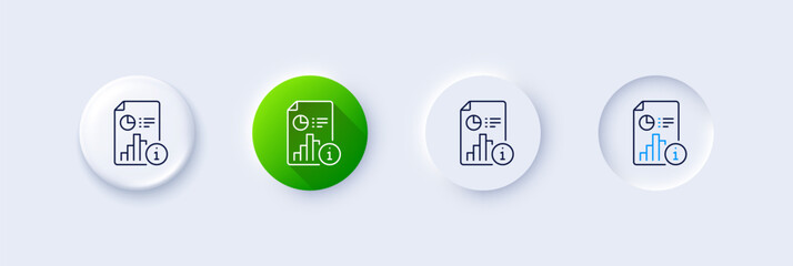 Report line icon. Neumorphic, Green gradient, 3d pin buttons. Research document sign. Data analysis information symbol. Line icons. Neumorphic buttons with outline signs. Vector