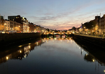 Dublin, Ireland on River Liffey at sunset