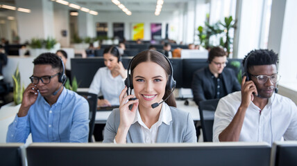 Customer Service Team in Modern Office Setting