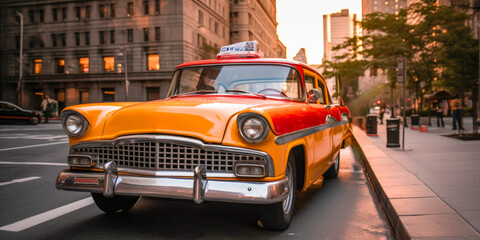 Yellow vintage checkered taxi