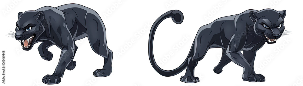 Poster dynamic roaring black panthers in a striking display of power generative ai