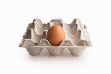 one egg on egg packaging paper mould box isolated on white background with clipping path