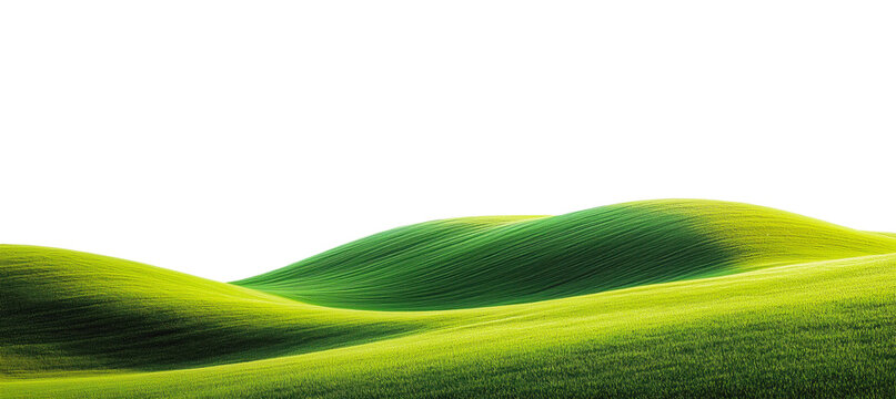 Green Hills Meadows Panorama Banner Isolated on White and Png Transparent Background