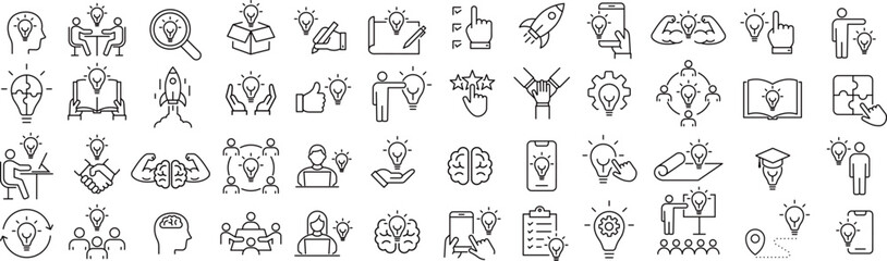 ベクターでモノクロのアイディアに関する線画アイコンセット