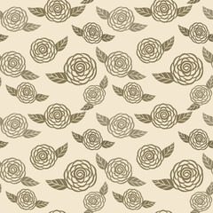 Creative drawing black line rose flowers seamless pattern with hand drawn art elements on brawn background. Trendy print.Fantasy print, great design for any purposes.Vector, illustration.