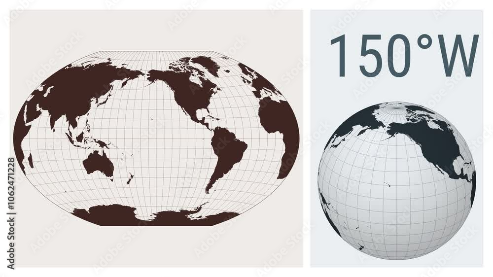Poster world map animation. winkel tripel projection. solid color style. animated world map in winkel 3 pro