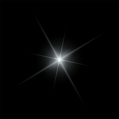 Silver sparkle lights, flashing lights, light effects, sunlight lens flare, glowing ray beams, sparkling starsicon on black background.